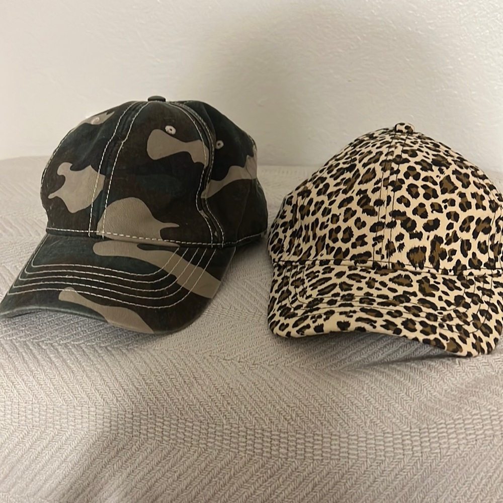 Camo and leopard print hat